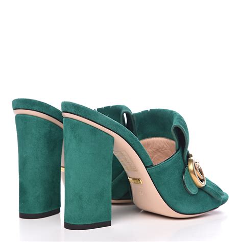 green gucci suede heels|Gucci marmont fringe heels.